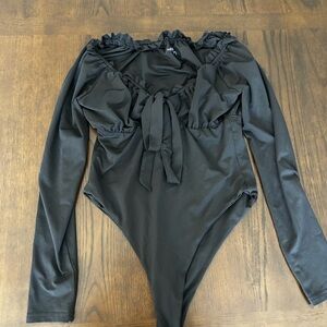 Fashion Nova Elegant Black Tie Bodysuit